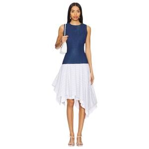 Belle Anna Cyrus Asymmetrical Denim Dress, Denim/White/Blue, S